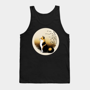 Shiba Inu Dog, Japanese Art, Full moon Tank Top